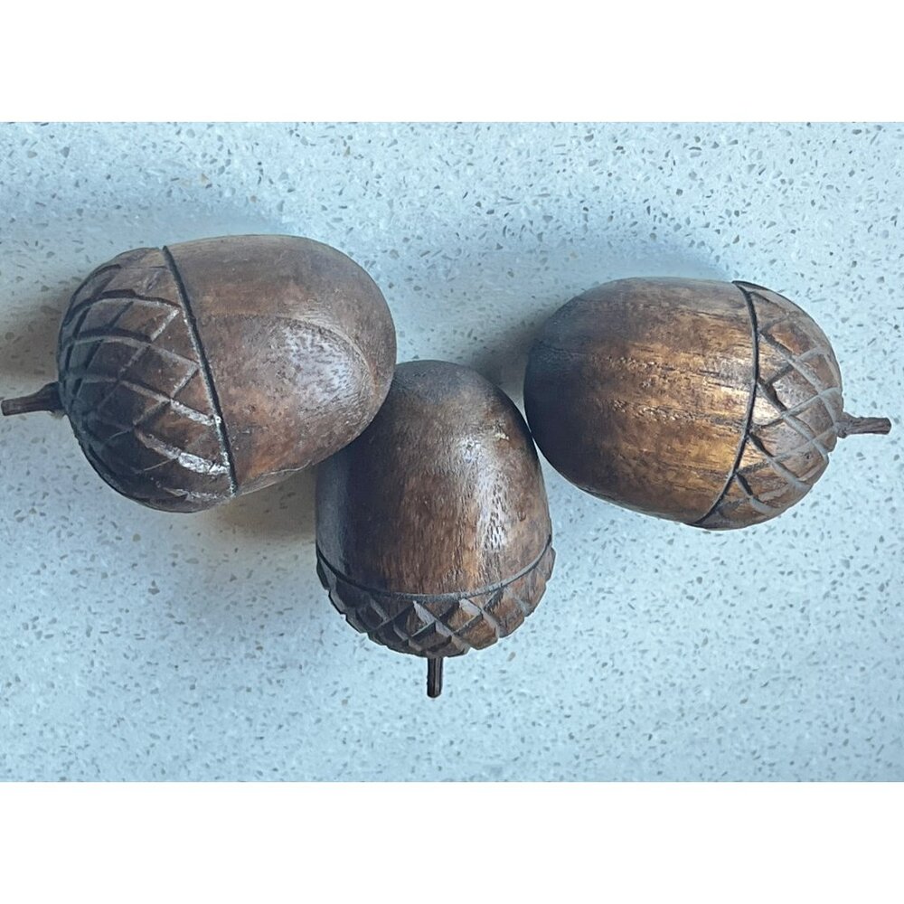 Handcrafted Wooden Acorn Decor Set Of 3 - Rustic Natural Finish - Picture 8 of 8